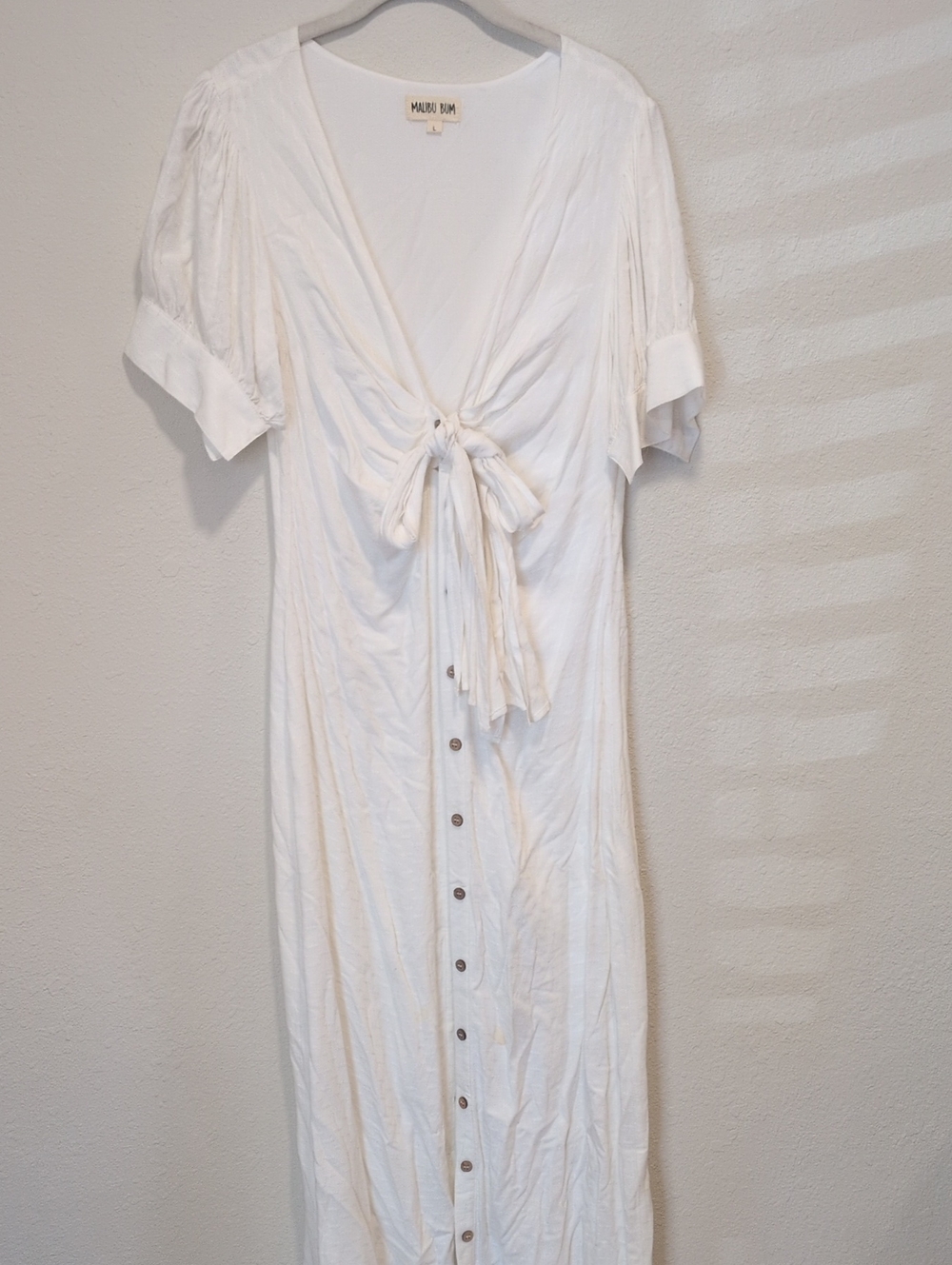 White Button-Front Tie Maxi Dress by Malibu Bum